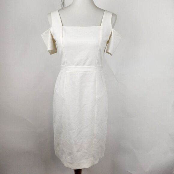 BCBG Maxazria Monicka White Cold Shoulder Knit Body-Con Mini Dress Womens sz 4 - Picture 2 of 7